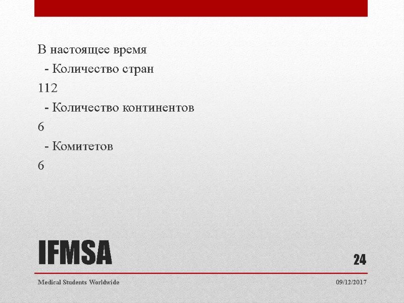 IFMSA В настоящее время - Количество стран 112 IFMSA В настоящее время - Количество стран 112